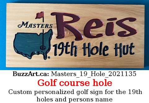 Custom personalized golf sign for the 19th holes and persons name
